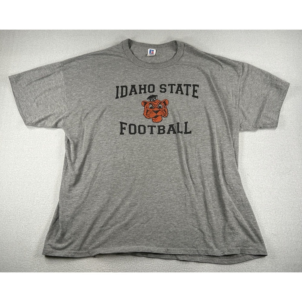 VTG Russell Athletics Idaho State Football Graphic T-Shirt XXL 2XL Gray 80s 90s